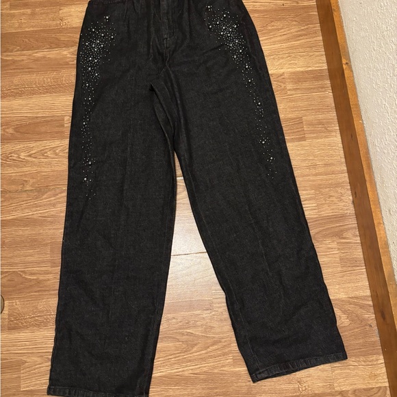 NWT Vintage Quaker Factory Jeans Women’s Size M Black Denim Pants Pearls - Picture 1 of 7